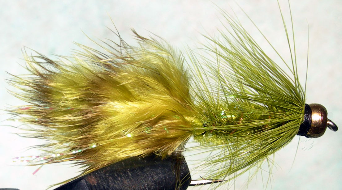 Flashabugger 3XL olive&olive Goldbead trout fly