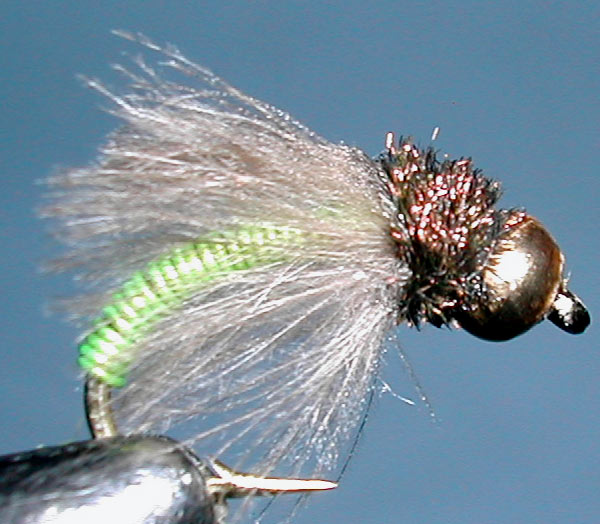 Metallic Caddis Goldbead chartreuse trout fly