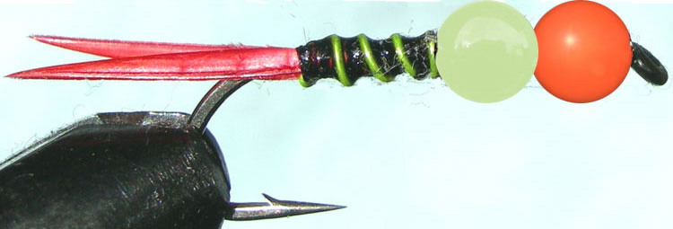 Tungsten Orange&Lumo lime rib trout fly