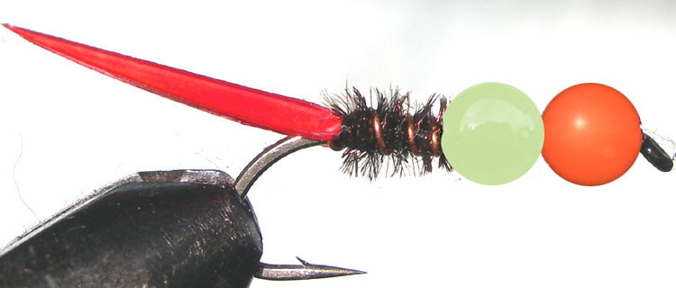 Tungsten Orange&Lumo peacock trout fly
