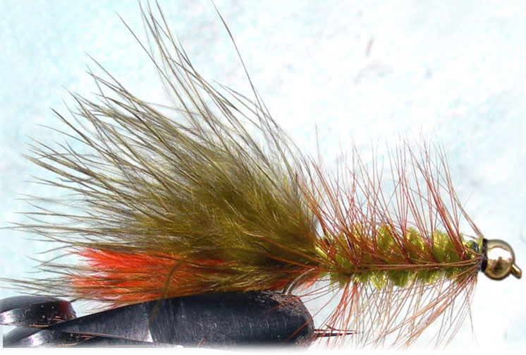 Woolly Bugger OrangeTag honey&olive Goldbead trout fly