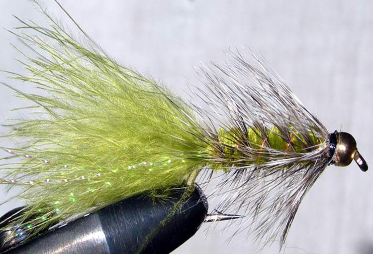 Woolly Bugger grizzly&olive Goldbead trout fly